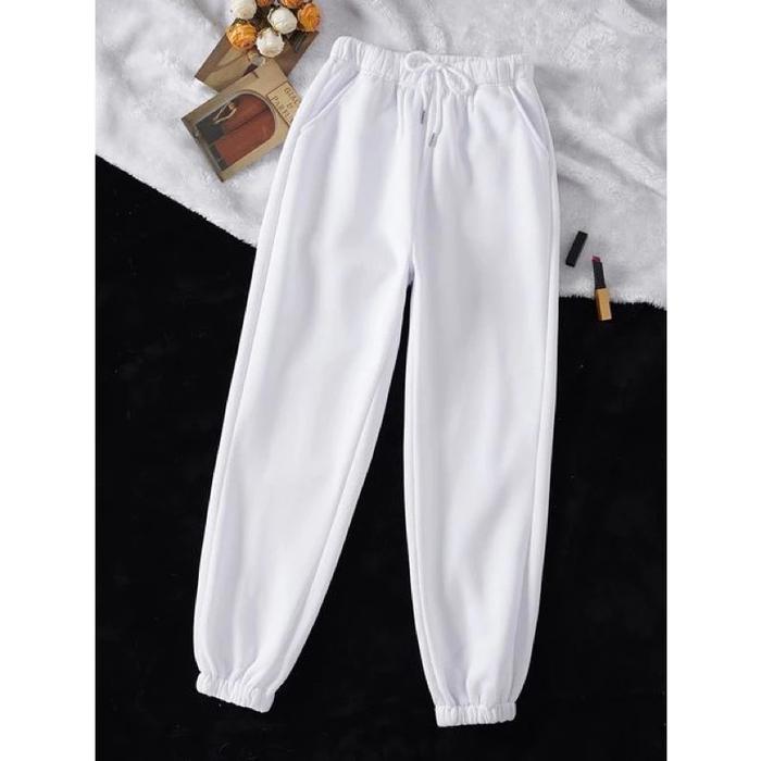 Gambar Celana Sweatpants wanita Jogger Korean style ukuran m-xxl - Putih, L dari Tiara Fashion Store_NEW undefined Tokopedia