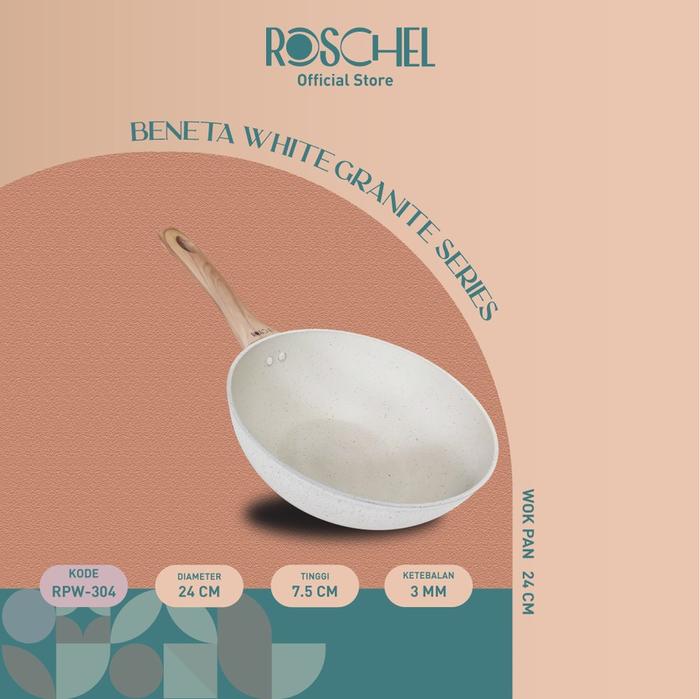 Gambar Roschel Beneta White Marble Coating Non-Stick Wok Pan 24 , 26 , 28 cm Panci Wajan Penggorengan Anti Lengket Induksi Putih - 24cm, Pakai Tutup dari amac electronic store undefined Tokopedia