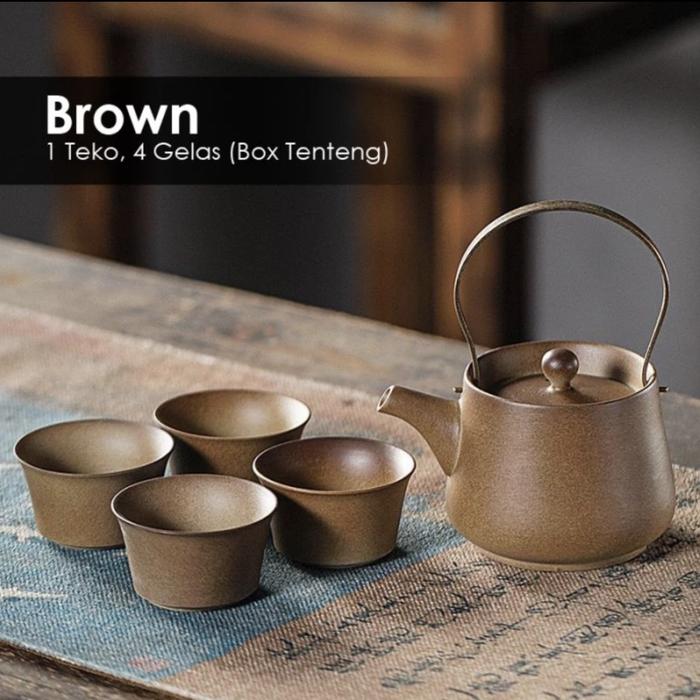 Gambar Japanese teapot zen style teko keramik minum teh classic ala cafe - SET G TKO MUG 4 dari Violettsky undefined Tokopedia