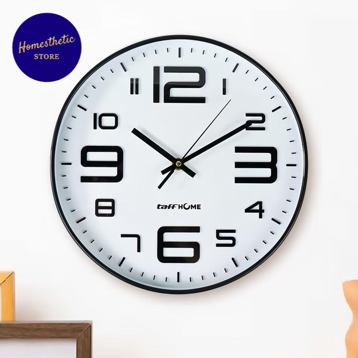 Gambar Jam Dinding Bulat Quartz Creative Design Modern Silent Movement 29 cm Minimalis Unik dan Aesthetic - Black White dari Homesthetic Store undefined Tokopedia