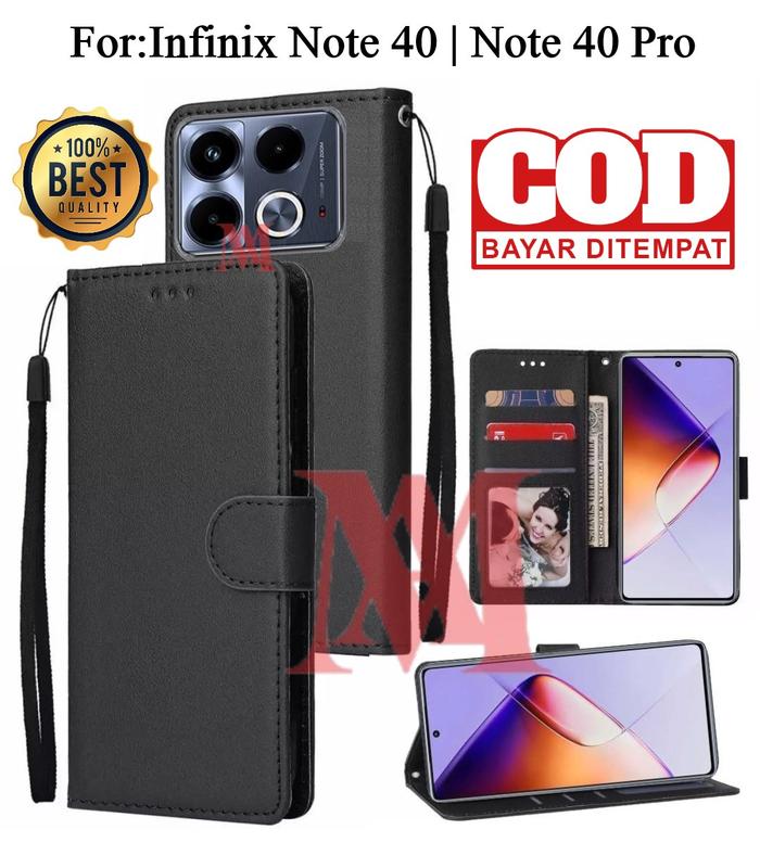 Gambar Leather Flip Cover Infinix Note 40 | Note 40 Pro - Wallet Case Kulit - Casing Dompet Case Wallet - Hitam, Infinix Note 40 dari multi acc11 undefined Tokopedia
