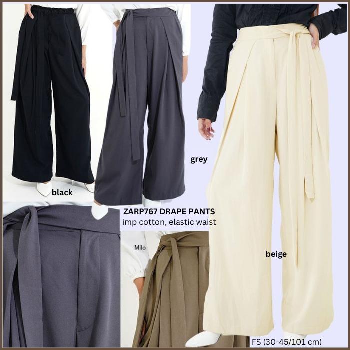 Gambar Celana Panjang Wanita Murah (ZARP767 Drape Pants Black/ Grey/ Beige/ Milo) - Black dari Bosshoppingsid undefined Tokopedia
