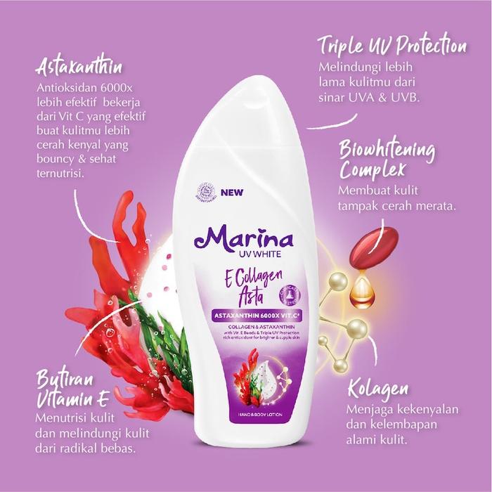 Gambar MARINA Natural Hand & Body Lotion 24H Moisturizing UV White Pelembab Tubuh - E Collagen dari Zeeva.id undefined Tokopedia