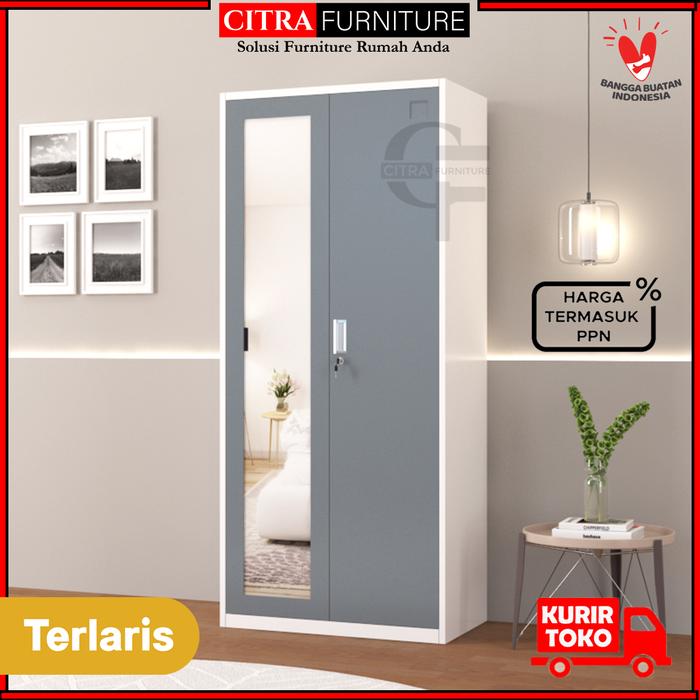 Gambar Lemari Pakaian Besi 2 Pintu Cermin | Lemari Baju Plat Besi| Anti Jamur - MOTIF-A, DIRAKIT dari Citra furniture undefined Tokopedia