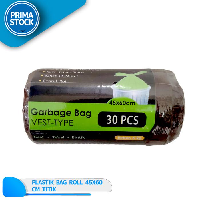 Gambar KANTONG SAMPAH HANDLE PEGANGAN IKAT ROL GULUNG TEBAL BINTIK 45X60 TALI - 30 PCS dari Prima Stock undefined Tokopedia