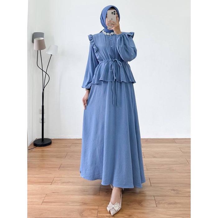 Gambar Gamis Ivana Dress Wanita - Denim, Crinkle dari Tokogo.id undefined Tokopedia