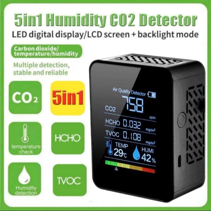 Gambar Air detector Alat pengukur kualitas udara  CO2 TVOC HCHO 6 in 1 - hitam 5 in 1 dari fathir allshop undefined Tokopedia