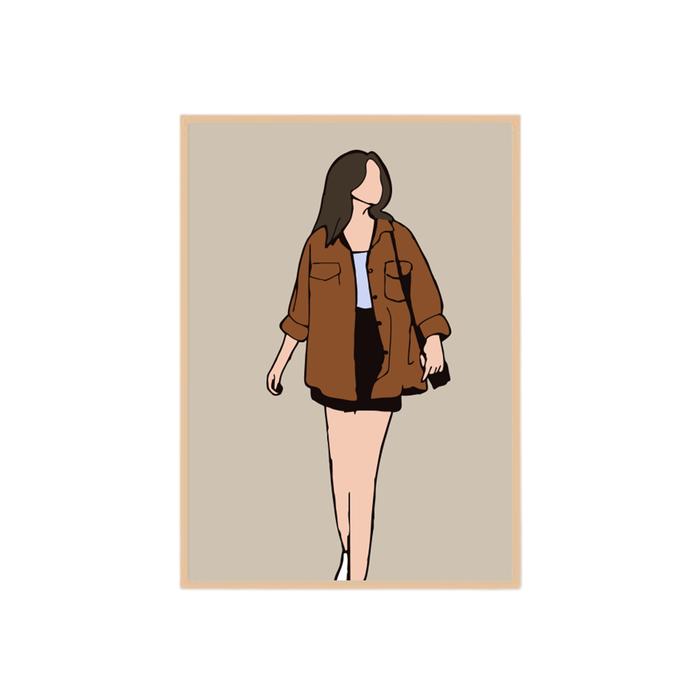 Gambar wall decor Ruang Tamu Minimalis Home decor  Ruang Tamu Minimalis pajangan Dinding wall decor aesthetic best seller  frame - Wall Decor gold design Hiasan dinding Gold hitam putih kayu natural elegant wall decor ruang tamu lukisan kanvas bingkai frame - GIRL-01, 34x46cm Natural dari NuanArtDecor undefined Tokopedia