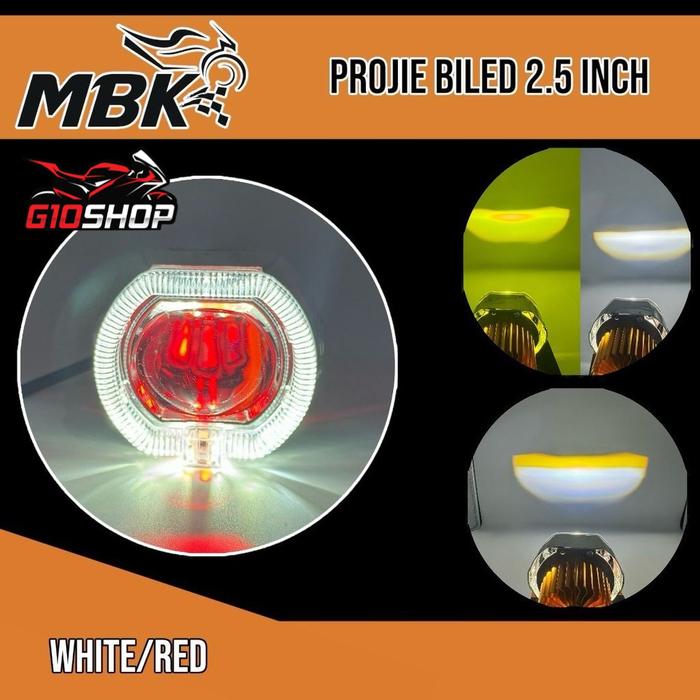 Gambar Lampu Depan Biled Headlamp Projie Biled Mini 2,5 inch Untuk Semua Motor Nmax Vario Beat Satria FU Aerox PCX Mio R15 R25 CBR Ninja Vixion Lexi Universal - White / red dari G1OSHOP undefined Tokopedia
