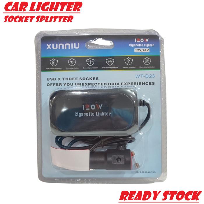 Gambar 3 Way Car Cigarette Lighter Socket Splitter Dual USB Charger DC 12V/24AC - WT Hitam dari Alat Ukur Dan Repeater undefined Tokopedia