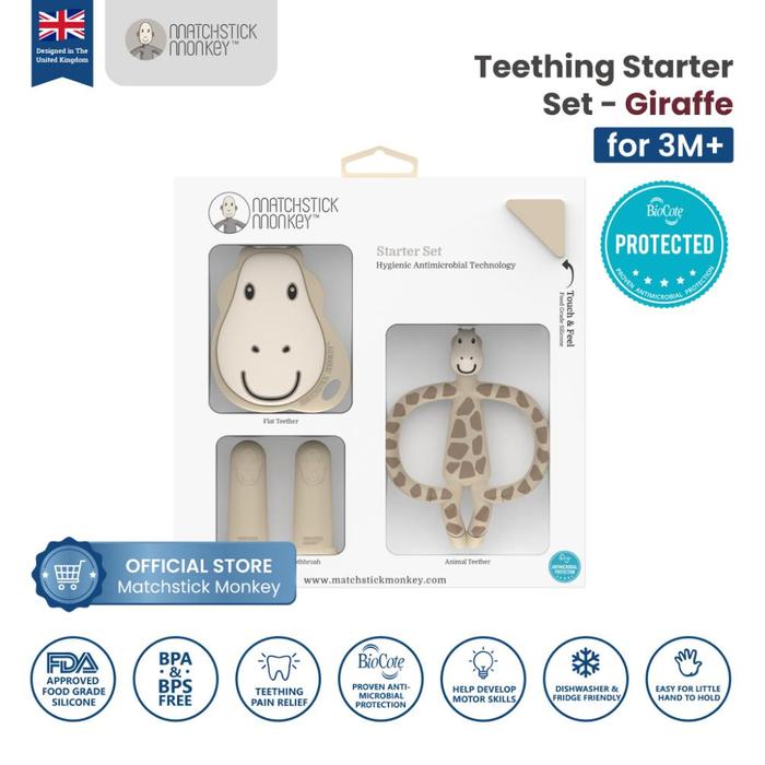 Gambar Matchstick Monkey Teething Starter Set, Gigitan Bayi Dengan Biocote - Giraffe dari Hrnty99 undefined Tokopedia