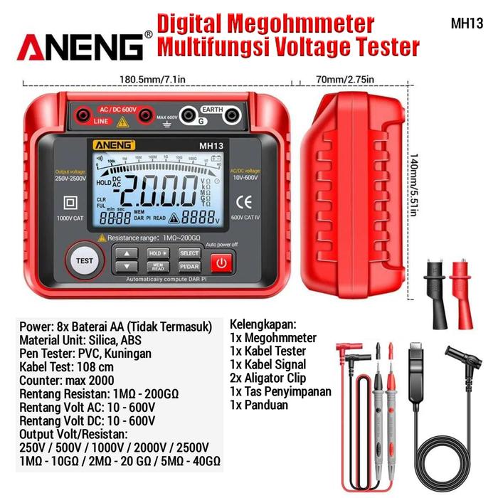 Gambar Alat Ukur Resistansi Isolasi Test Megger Insulation Tester Meger Meter - MH13 MEGGER dari Hantara Tech undefined Tokopedia