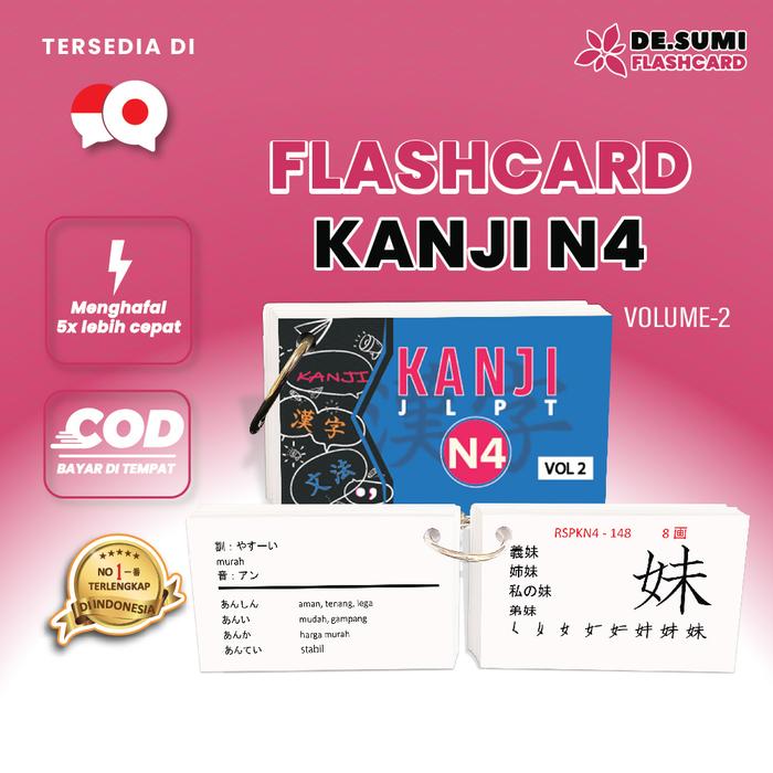 Gambar FLASHCARD KANJI BAHASA JEPANG - KANJI N4 V2 dari Desumishop undefined Tokopedia