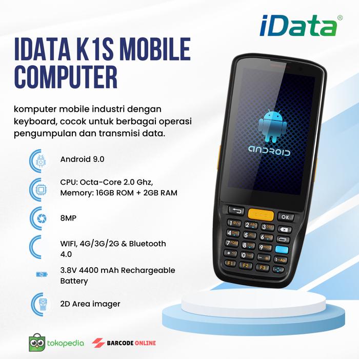 Gambar Scanner Portable iData K1S Scan Barcode PDT PDA Android 2D dari BarcodeOnline undefined Tokopedia