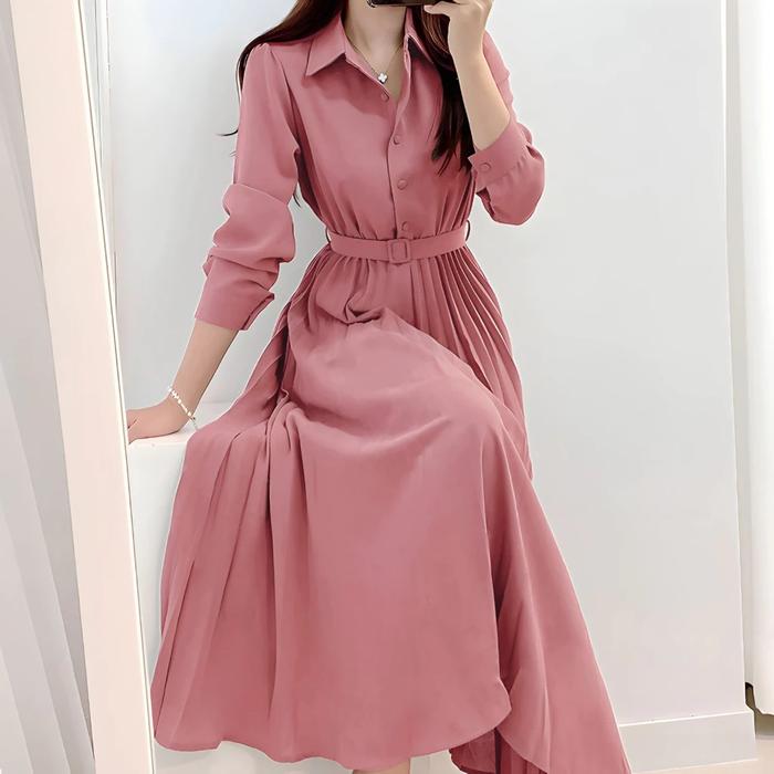 Gambar DRESS RYHANA PLUS BELT Bahan woofcrepe FIT L ukuran ld 100cm pjg 125cm pinggang karet atas kancing muat s-L gamis longdress gaun dress panjang dress maxy - DUSTY, L dari YutakaOls undefined Tokopedia