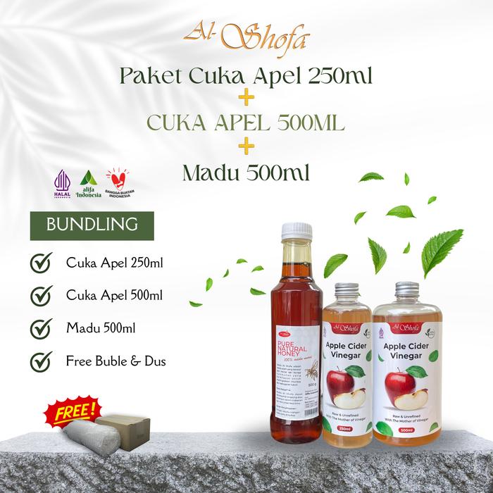 Gambar Al Shofa Cuka Apel 500ml & 250ml With Mother & Al Shofa Pure Natural Honey 500gr Free Kardus & Bubble Wrap dari Rempah Rakyat undefined Tokopedia