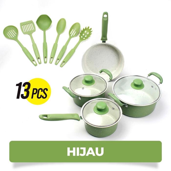 Gambar Bebehome Peralatan Masak Lengkap 13 Pcs Dalam 1 Set | Cookware Panci - HIJAU PUTIH, 13PCS 1SET dari store maynard undefined Tokopedia