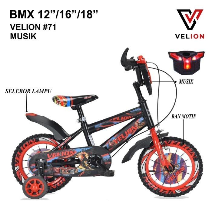 Gambar SEPEDA ANAK BMX 12"16" 18" VELION SAO B71 TAMENG MUSIK - Hitam Merah, 18 dari Planet Sport Surabaya undefined Tokopedia