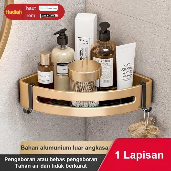 Gambar FOS - Toilet Accessories Organizer Black Gold Bathroom -  Rak Segitiga*1 dari fatur official shop undefined Tokopedia