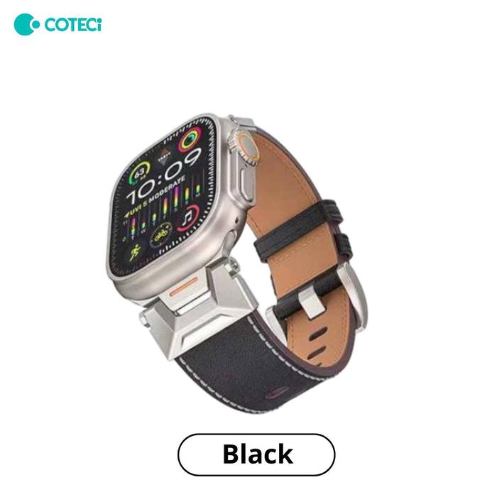 Gambar iwatch ultra strap mecha genuine leather tali jam iwatch ultra 2 SE 9 8 7 6 5 4 leather - BLACK, SIZE 49MM ULTRA dari AccTheBest undefined Tokopedia