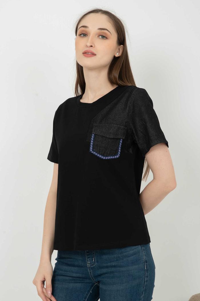 Gambar *Ready Stok* SISTER'S - Atasan Denim Kombi Kaos 6847 (CAP) - Hitam, M dari Sisters Fashion Group Kota Administrasi Jakarta Utara Tokopedia