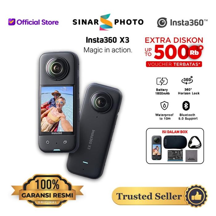 Gambar Insta360 X3 360° Action Camera - Insta 360 ONE X3 GARANSI RESMI - Basic Package dari SINAR PHOTO undefined Tokopedia