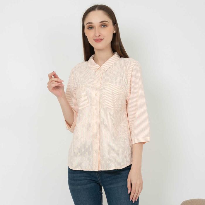 Gambar *Ready Stok* SISTER'S - Kemeja Katun S7475 (JS) - Salur Pink, 3L dari Sisters Fashion Group undefined Tokopedia
