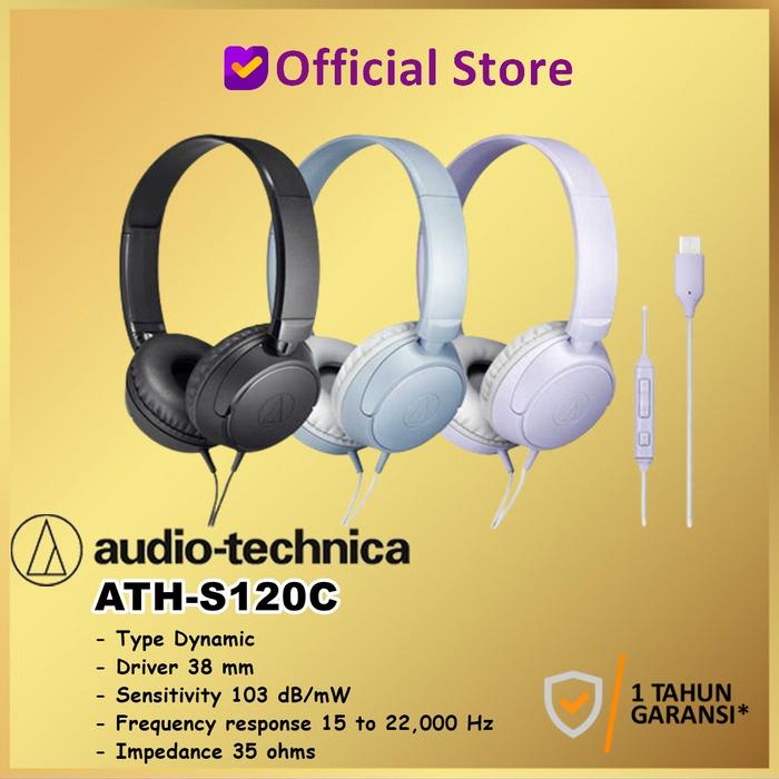 Gambar Audio-Technica ATH-S120C Portable Headphones with USB Type-C Connector ATHS120C S120 C S 120C S120C - Black dari Dunia Mas Computer undefined Tokopedia