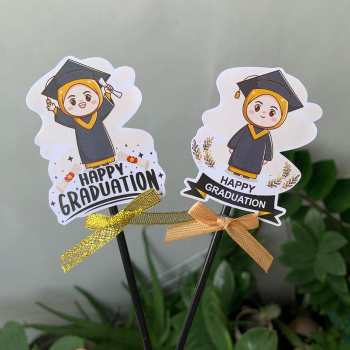 Gambar Topper Happy Graduation hiasan wisuda plus pita - HIJAB dari Sweet Topper undefined Tokopedia