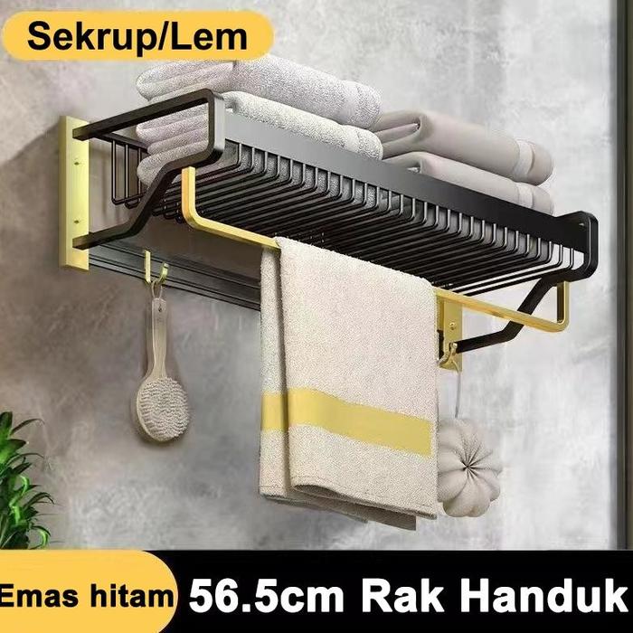 Gambar Prima Matte Hitam Emas Gantung Rak Handuk Aksesoris Kamar Mandi Rak - Rak Handuk 57CM dari lncnggot undefined 2 Tokopedia