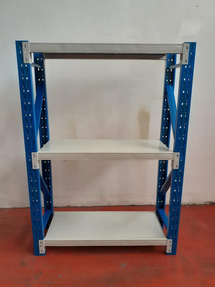Gambar Rack Gudang Besi KDS1015 1,5M Panjang 1Meter Light Duty Rak 200KG Biru - Putih, 3Layer dari NETWORKINGCABINET undefined Tokopedia