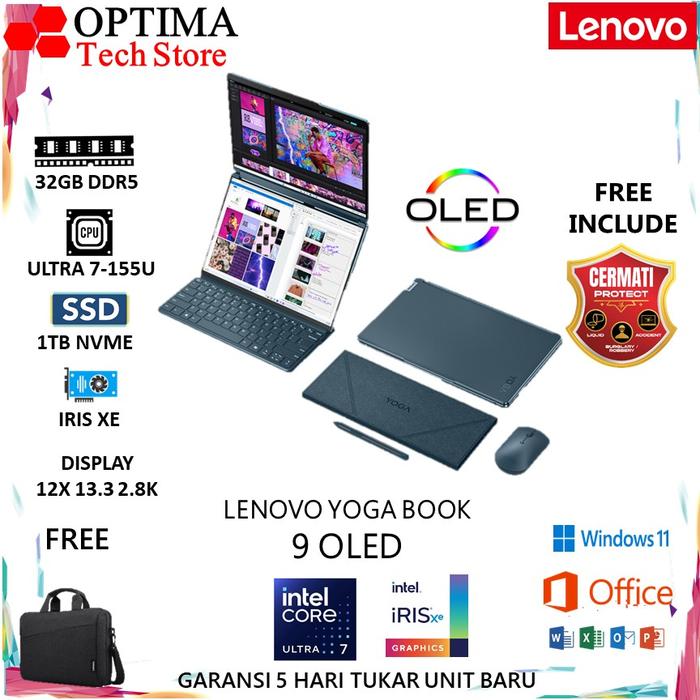 Gambar Laptop Lenovo YOGA BOOK 9 OLED TOUCH ULTRA 7-155U Ram 32GB 1TB W11+OHS  2X13.3 2.8K (BOX MOU) 3Y+3ADP - Unit Only dari Optima Tech undefined Tokopedia
