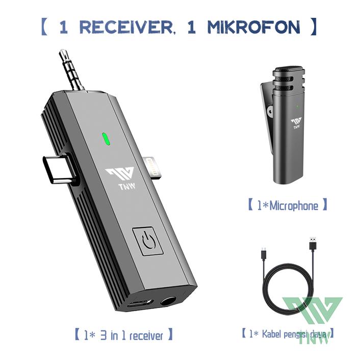 Gambar TNW Y12 Microphone Wireless 3in1 Mikrofon Clip on live streaming Vlog - 1Receiver 1Mic dari TNW Tech undefined Tokopedia