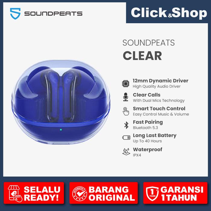 Gambar SoundPEATS Clear True Wireless Earbuds Clear Call and Game Mode - Biru dari Click&Shop Indonesia undefined Tokopedia
