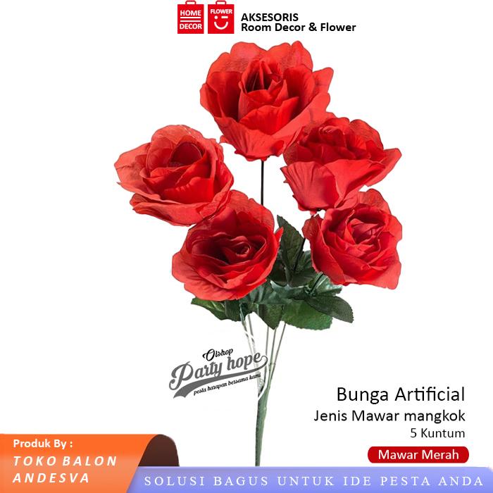 Gambar Bunga Artificial Mawar 5 Kuntum / Bunga Plastik Tanaman hias Artificial Mawar Buket Bunga Mawar 5 Cabang / bunga mawar mangkok - Merah dari PARTY HOPE 2 undefined Tokopedia