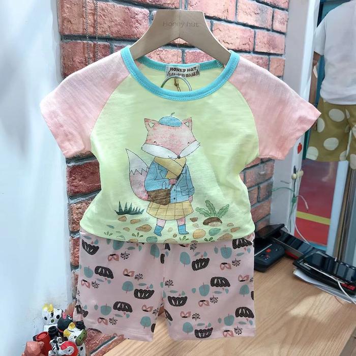 Gambar SET CELANA ANAK PEREMPUAN ANAK CEWE LENGAN PENDEK BAJU SANTAI/RUMAH MOTIF FOX/UNICORN PREMIUM - Fox Kuning, 120 dari Chedybloom undefined Tokopedia