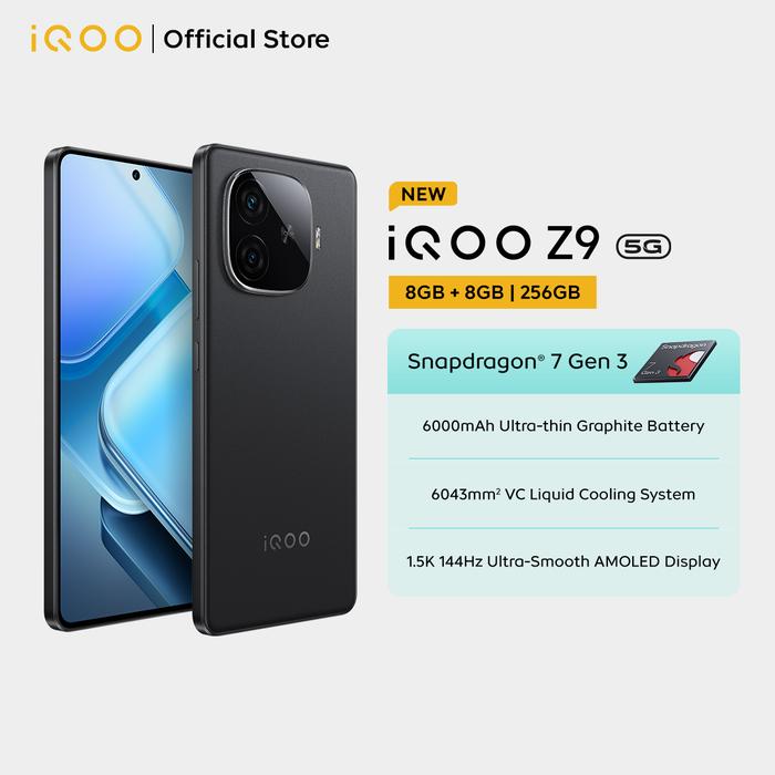 Gambar iQOO Z9 5G (8/256) Snapdragon 7 Gen 3, 6000 mAH, 144Hz AMOLED (4500 nits), Sony IMX882 - VV168NRML - Phantom Black dari vivo Indonesia undefined Tokopedia