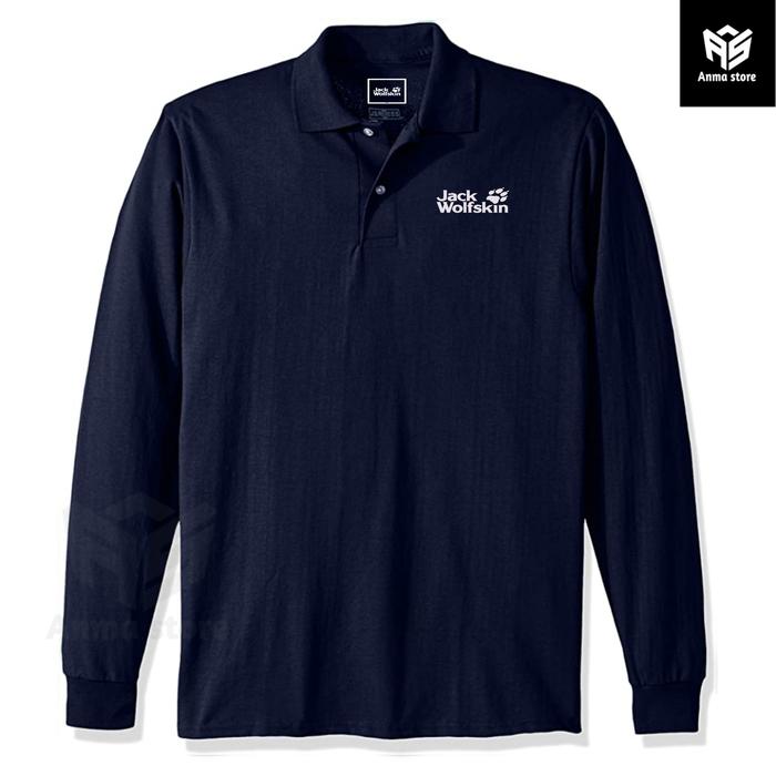 Gambar Kaos Polo shirt Kerah Pria Wanita Lengan Panjang Pendaki Gunung Small Jack Wolfskin - Navy, M dari Altanma undefined Tokopedia