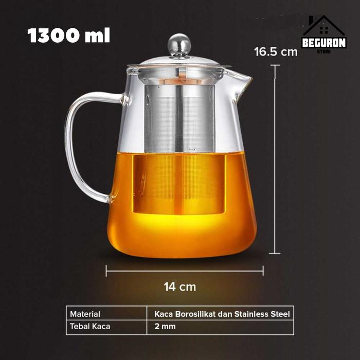 Gambar Teko Teh Kaca Teapot Glass Tahan Panas Api with Saringan - 1300 ml dari Beguron Store undefined Tokopedia
