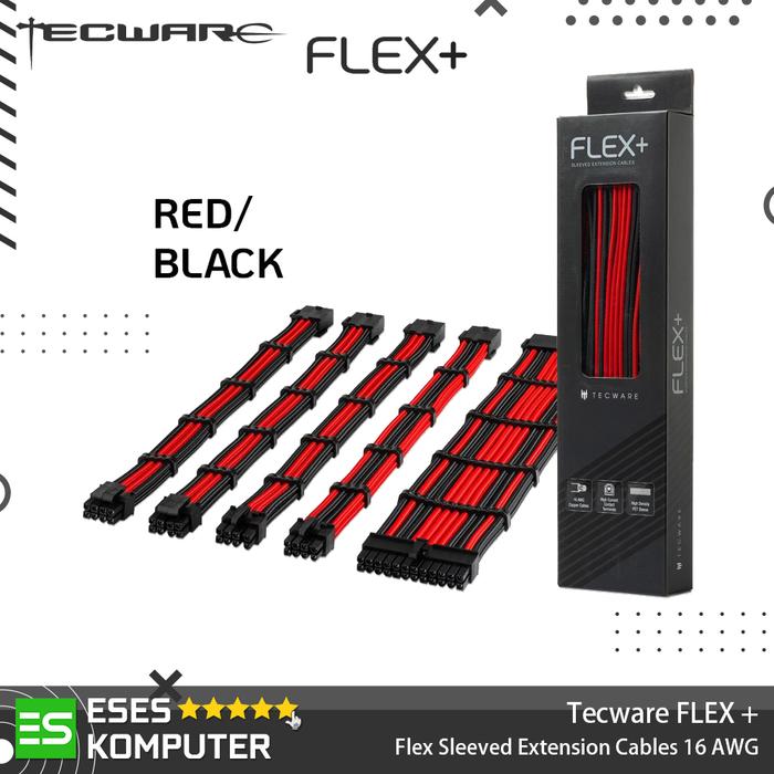Gambar PSU Extension Tecware Flex+ PLUS Sleeved Extension Cables Set - Black/Red dari ESES Komputer undefined Tokopedia