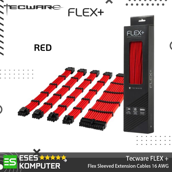 Gambar PSU Extension Tecware Flex+ PLUS Sleeved Extension Cables Set - Red dari ESES Komputer undefined Tokopedia