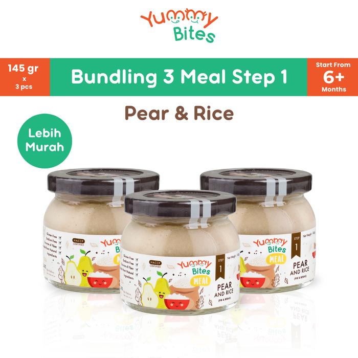 Gambar [BUNDLING 3] Yummy Bites Meal Step 1/ 145 GR/ Makanan Bayi/ MPASI Baby - Pear & Rice dari Yummy Bites undefined Tokopedia