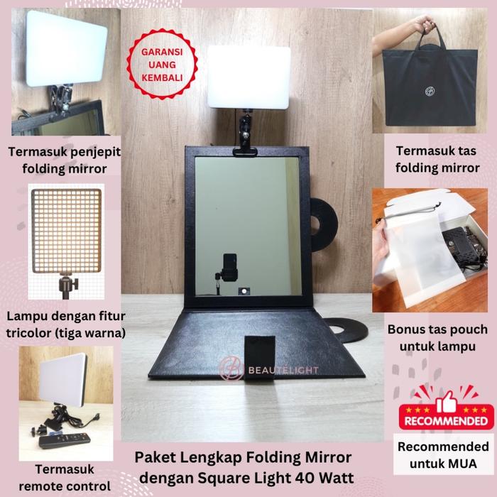 Gambar Folding Mirror Square Light Tri Color (Tiga Warna) / Cermin Kaca Lipat - squareLight aja dari beautelight.id undefined Tokopedia