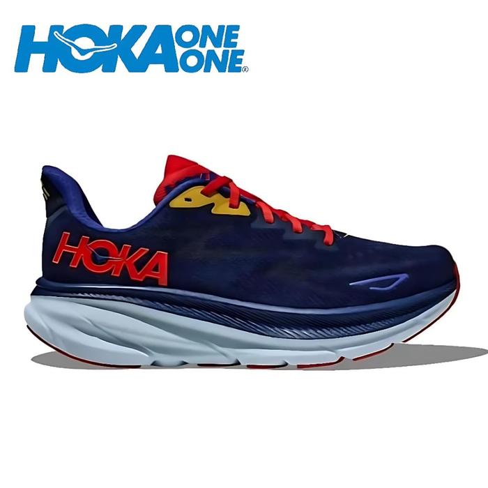 SEPATU HOKA ONE ONE CLIFTON WIDE ROAD BALLWETHER BLUE NAVY RED 40
