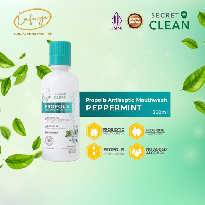 Gambar Secret Clean Obat Kumur Propolis Antiseptic Mouthwash Pembersih Mulut Anti Bau Anti Bakteri - PepperMint, 150ml dari Lafaye Store undefined Tokopedia