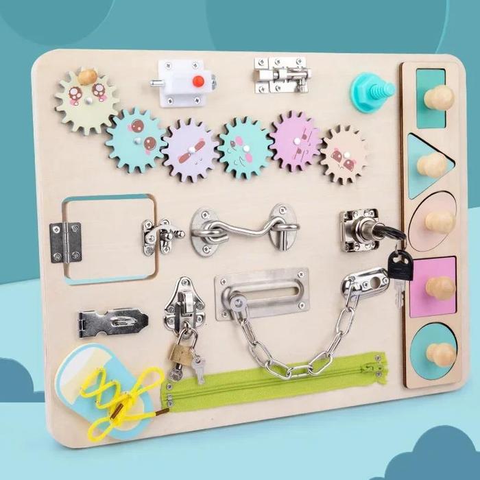 Gambar Wood Montessori Toys Activity Busy Board babi Game for Toddlers 1-3-5 dari Azzure Couture undefined Tokopedia