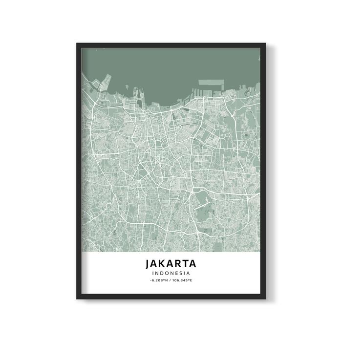 Gambar Poster "Jakarta Map" Sage Edition + premium frame kayu Poster House - Hitam, Frame 30x40cm dari Poster House Gallery undefined Tokopedia