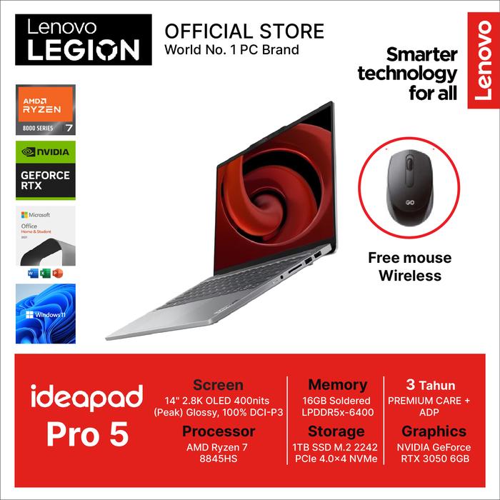 Gambar Lenovo IdeaPad Pro 5 14AHP9 Ryzen 7 8845HS 16GB 1TB RTX 3050 6GB 14.0 OLED - LAPTOP dari Lenovo Legion Official undefined Tokopedia