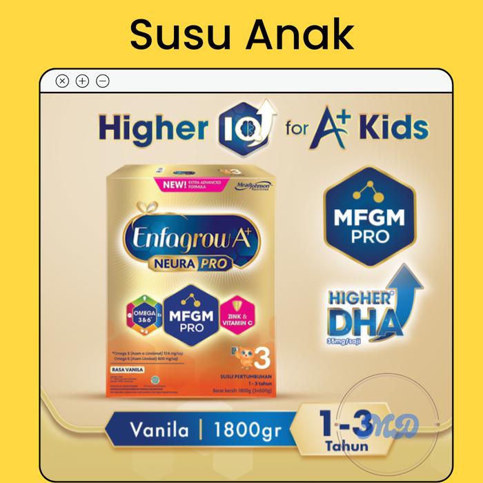 Gambar Enfagrow A+ 3 Susu Formula Vanila 1800 Gram / Susu Enfagrow Anak 1 - 3 Tahun dari Mutiara Daging undefined Tokopedia