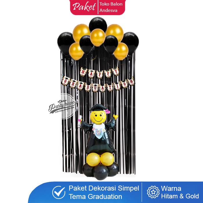 Gambar paket dekor graduation hitam gold / set dekorasi wisuda hitam gold / set balon wisuda happy graduation / balon foil congrats / balon graduation wisuda - 1-Orang dari PARTY HOPE 2 undefined Tokopedia